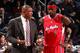 NEW YORK, NY - DECEMBER 12: Doc Rivers Head Coach of the Los Angeles Clippers talks with player Stephen Jackson #1 of the Los Angeles Clippers during a game against the Brooklyn Nets at Barclays Center on December 12, 2013 in the Brooklyn borough of New Y
