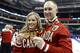 WINNIPEG, CANADA - DECEMBER 8: Skip Jennifer Jones and Skip Brad Jacobs who each won at the Roar of the Rings Canadian Olympic Curling Trials on December 8, 2013 at MTS Centre in Winnipeg, Manitoba, Canada. (Photo by Trevor Hagan/Getty Images)