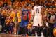 INDIANAPOLIS, IN - MAY 18: J.R. Smith #8 of the New York Knicks looks on after a play against the Indiana Pacers in Game Six of the Eastern Conference Semifinals during the 2013 NBA Playoffs on May 18, 2013 at Bankers Life Fieldhouse in Indianapolis, Indi