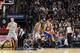 SAN ANTONIO, TX - November 8: Andrew Bogut #12 of the Golden State Warriors goes up against Tim Duncan #21 of the San Antonio Spurs the game at the AT&T Center on November 8, 2013 in San Antonio, Texas. NOTE TO USER: User expressly acknowledges and agrees