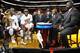 MIAMI, FL - JUNE 21: Dwyane Wade #3 and LeBron James #6 of the Miami Heat holds the Larry O'Brien Trophy as they speak to NBATV analyst Matt Winer, Charles Barkley and Shaquille O'Neal after winning the Championship against the Oklahoma City Thunder durin