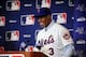 Dec 10, 2013; Orlando, FL, USA; Curtis Granderson smiles as he is introduced by the New York Mets during the MLB Winter Meetings at the Walt Disney World Swan and Dolphin Resort. Mandatory Credit: David Manning-USA TODAY Sports