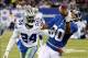 Nov 24, 2013; East Rutherford, NJ, USA; New York Giants wide receiver Victor Cruz (80) is unable to catch a pass while defended by Dallas Cowboys cornerback Morris Claiborne (24) in the first half during the game at MetLife Stadium. Mandatory Credit: Robe