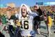Jan 5, 2013; Frisco, TX, USA; North Dakota State Bison quarterback Brock Jensen (16) reacts to beating the Sam Houston State Bearkats in the FCS Championship football game at FC Dallas Stadium. North Dakota State beat Sam Houston State 39-13. Mandatory
