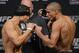 December 13, 2013; Sacramento, CA, USA; UFC lightweight fighters Danny Castillo (left) and Edson Barboza (right) face-off in the official weigh-in for UFC on FOX 9 at Sleep Train Arena. Mandatory Credit: Kyle Terada-USA TODAY Sports