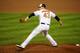 BALTIMORE, MD - OCTOBER 07: Jim Johnson #43 of the Baltimore Orioles throws a pitch against the New York Yankees during Game One of the American League Division Series at Oriole Park at Camden Yards on October 7, 2012 in Baltimore, Maryland. (Photo by P