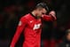 MANCHESTER, ENGLAND - DECEMBER 10: Robin van Persie of Manchester United reacts during the UEFA Champions League Group A match between Manchester United and Shakhtar Donetsk at Old Trafford on December 10, 2013 in Manchester, England. (Photo by Michael