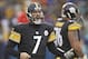 Dec 8, 2013; Pittsburgh, PA, USA; Pittsburgh Steelers quarterback Ben Roethlisberger (7) reacts on the field against the Miami Dolphins during the fourth quarter at Heinz Field. The Miami Dolphins won 34-28. Mandatory Credit: Charles LeClaire-USA TODAY Sp