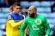BIRMINGHAM, ENGLAND - OCTOBER 26: Goalkeeper Tim Howard (R) of Everton is congratulated by team mate Ross Barkley after saving a penalty during the Barclays Premier League match between Aston Villa and Everton at Villa Park on October 26, 2013 in Birmingh