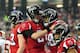ATLANTA, GA - DECEMBER 15: Tony Gonzalez #88 of the Atlanta Falcons celebrates with Matt Ryan #2 after scoring a 1st quarter touchdown against the Washington Redskins at the Georgia Dome on December 15, 2013 in Atlanta, Georgia. (Photo by Scott Cunningham