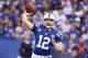 INDIANAPOLIS, IN - DECEMBER 15: Andrew Luck #12 of the Indianapolis Colts throws a pass during the NFL game against the Houston Texans at Lucas Oil Stadium on December 15, 2013 in Indianapolis, Indiana. (Photo by Andy Lyons/Getty Images)