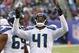 Dec 15, 2013; East Rutherford, NJ, USA; Seattle Seahawks cornerback Byron Maxwell (41) celebrates an interception during the second half against the New York Giants at MetLife Stadium. Seattle Seahawks defeat the New York Giants 23-0. Mandatory Credit: J