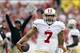 Dec 15, 2013; Tampa, FL, USA; San Francisco 49ers quarterback Colin Kaepernick (7) reacts after a first down during the second half against the Tampa Bay Buccaneers at Raymond James Stadium. San Francisco 49ers defeated the Tampa Bay Buccaneers 33-14. Man