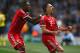 MANCHESTER, ENGLAND - OCTOBER 02: Franck Ribery (R) of Muenchen celebrates scoring the opening goal with David Alaba of Muenchen during the UEFA Champions League Group D match between Manchester City and FC Bayern Muenchen at Etihad Stadium on October 2,