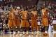 Dec 7, 2013; Philadelphia, PA, USA; Texas Longhorns guard Demarcus Holland (2) guard Cameron Ridley (55) guard Damarcus Croaker (5) guard Isaiah Taylor (1) and forward Jonathan Holmes (10) during the first half against the Temple Owls at the Wells Fargo C
