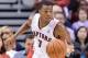 Nov 17, 2013; Toronto, Ontario, CAN; Toronto Raptors point guard Kyle Lowry (7) brings the ball up court during the third quarter of a game against the Portland Trail Blazers at the Air Canada Centre. Portland won the game 118-110. Mandatory Credit: Mark