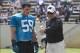 Jul 27, 2013; Spartanburg, SC USA; Carolina Panthers middle linebacker Luke Kuechly (59) talks with defensive coordinator Sean McDermott at Wofford College. Mandatory Credit: Jeremy Brevard-USA TODAY Sports