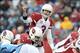 Dec 15, 2013; Nashville, TN, USA; Arizona Cardinals quarterback Carson Palmer (3) calls a play at the line against the Tennessee Titans during the first half at LP Field. Mandatory Credit: Don McPeak-USA TODAY Sports