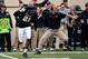 NASHVILLE, TN - NOVEMBER 16: Head coach James Franklin of the Vanderbilt Commodores celebrates after an interception by Commodore corner back Paris Head #21 against the Kentucky Wildcats at Vanderbilt Stadium on November 16, 2013 in Nashville, Tennessee.