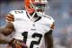 Dec 8, 2013; Foxborough, MA, USA; Cleveland Browns wide receiver Josh Gordon (12) warms up before the start of the game against the New England Patriots at Gillette Stadium. Mandatory Credit: David Butler II-USA TODAY Sports