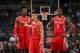 MEMPHIS, TN - NOVEMBER 25: Dwight Howard #12, Jeremy Lin #7 and Terrence Jones #6 of the Houston Rockets look on against the Memphis Grizzlies on November 25, 2013 at FedExForum in Memphis, Tennessee. NOTE TO USER: User expressly acknowledges and agrees t