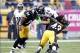 Oct 20, 2013; Pittsburgh, PA, USA; Baltimore Ravens tight end Ed Dickson (84) is tackled after a pass reception by Pittsburgh Steelers inside linebacker Lawrence Timmons (94) and strong safety Troy Polamalu (43) during the second quarter at Heinz Field. M
