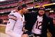 Dec 15, 2013; Cleveland, OH, USA; Chicago Bears quarterback Jay Cutler (6) celebrates with quarterback Josh McCown (12) after defeating the Cleveland Browns 38-31 at FirstEnergy Stadium. Mandatory Credit: Andrew Weber-USA TODAY Sports