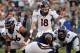 Nov 10, 2013; San Diego, CA, USA; Denver Broncos quarterback Peyton Manning (18) calls a play at the line of scrimmage during the closing minute in the Broncos win over the San Diego Chargers at Qualcomm Stadium. Mandatory Credit: Robert Hanashiro-USA TO
