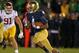 SOUTH BEND, IN - OCTOBER 19: George Atkinson III #4 of the Notre Dame Fighting Irish runs against the University of Southern California Trojans at Notre Dame Stadium on October 19, 2013 in South Bend, Indiana. Notre Dame defeated USC 14-10. (Photo by Jona