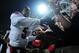 Dec 5, 2013; Cincinnati, OH, USA; Louisville Cardinals quarterback Teddy Bridgewater (5) celebrates with fans after defeating the Cincinnati Bearcats 31-24 at Nippert Stadium. Mandatory Credit: Andrew Weber-USA TODAY Sports