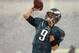 PHILADELPHIA, PA - DECEMBER 8: Quarterback Nick Foles #9 of the Philadelphia Eagles warms up in the snow before the start of a game against the Detroit Lions at Lincoln Financial Field on December 8, 2013 in Philadelphia, Pennsylvania. (Photo by Rich Schu