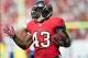 Dec 8, 2013; Tampa, FL, USA; Tampa Bay Buccaneers running back Bobby Rainey (43) scores an 80-yard touchdown during the first quarter of the game against the Buffalo Bills at Raymond James Stadium. Mandatory Credit: Rob Foldy-USA TODAY Sports
