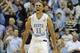 Nov 17, 2013; Chapel Hill, NC, USA; North Carolina Tar Heels forward Brice Johnson (11) reacts after scoring against the Belmont Bruins during the second half at Dean E. Smith Student Activities Center. Belmont won 83-80. Mandatory Credit: Liz Condo-USA T