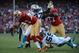 November 10, 2013; San Francisco, CA, USA; Carolina Panthers middle linebacker Luke Kuechly (59) sacks San Francisco 49ers quarterback Colin Kaepernick (7) during the fourth quarter at Candlestick Park. The Panthers defeated the 49ers 10-9. Mandatory Cred