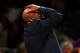 NEW YORK, NY - MAY 16: Head Coach Mike Woodson of the New York Knicks reacts after a bad play against the Indiana Pacers during Game Five of the Eastern Conference Semifinals of the 2013 NBA Playoffs at Madison Square Garden on May 16, 2013 in New York C