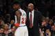 NEW YORK, NY - MAY 7: Head coach Mike Woodson talks to Iman Shumpert #21 of the New York Knicks during Game Two of the Eastern Conference Semifinals of the 2013 NBA Playoffs against the Indiana Pacers at Madison Square Garden on May 7, 2013 in New York