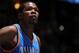 DENVER, CO - December 17: Kevin Durant #35 of the Oklahoma City Thunder looks on during the game against the Denver Nuggets on December 17, 2013 at the Pepsi Center in Denver, Colorado. NOTE TO USER: User expressly acknowledges and agrees that, by downloa