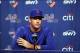 Aug 26, 2013; New York, NY, USA; New York Mets starting pitcher Matt Harvey speaks about his injury during a press conference before a game against the Philadelphia Phillies at Citi Field. It was announced today that Harvey has a partially torn UCL. Manda