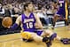 Dec 6, 2013; Sacramento, CA, USA; Los Angeles Lakers center Pau Gasol (16) looks to pass the ball from the floor against the Sacramento Kings during the second quarter at Sleep Train Arena. Mandatory Credit: Kelley L Cox-USA TODAY Sports