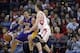 Nov 7, 2013; Houston, TX, USA; Los Angeles Lakers center Pau Gasol (16) posts up on Houston Rockets center Omer Asik (3) during the first half at Toyota Center. Mandatory Credit: Thomas Campbell-USA TODAY Sports