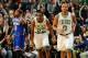 BOSTON, MA - DECEMBER 13: Jordan Crawford #27 and Avery Bradley #0 of the Boston Celtics after a play against the New York Knicks on December 13, 2013 at the TD Garden in Boston, Massachusetts. NOTE TO USER: User expressly acknowledges and agrees that, b