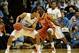 Dec 18, 2013; Chapel Hill, NC, USA; North Carolina Tar Heels guard Marcus Paige (5) looks to pass as Texas Longhorns guard Damarcus Croaker (5) defends during the first half at the Dean E. Smith Student Activities Center. Mandatory Credit: Rob Kinnan-USA