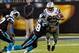 Dec 15, 2013; Charlotte, NC, USA; New York Jets running back Bilal Powell (29) gets tackled by Carolina Panthers outside linebacker Thomas Davis (58) during the fourth quarter at Bank of America Stadium. Panthers defeated the Jets 30-20. Mandatory Credit: