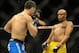 Jul 6, 2013; Las Vegas, NV, USA; Chris Weidman, blue shorts, defeated Anderson Silva (yellow shorts) in the second round with a TKO in their Middleweight Chamionship Bout at the MGM Grand Garden Arena. Mandatory Credit: Jayne Kamin-Oncea-USA TODAY Sports