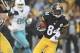 Dec 8, 2013; Pittsburgh, PA, USA; Pittsburgh Steelers wide receiver Antonio Brown (84) runs for a touchdown against the Miami Dolphins during the second half at Heinz Field. The Dolphins won the game, 34-27. Mandatory Credit: Jason Bridge-USA TODAY Sports
