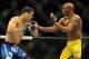 Jul 6, 2013; Las Vegas, NV, USA; Chris Weidman, blue shorts, defeated Anderson Silva (yellow shorts) in the second round with a TKO in their Middleweight Chamionship Bout at the MGM Grand Garden Arena. Mandatory Credit: Jayne Kamin-Oncea-USA TODAY Sports