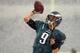 PHILADELPHIA, PA - DECEMBER 8: Quarterback Nick Foles #9 of the Philadelphia Eagles warms up in the snow before the start of a game against the Detroit Lions at Lincoln Financial Field on December 8, 2013 in Philadelphia, Pennsylvania. (Photo by Rich Schu