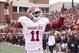 Dec 7, 2013; Stillwater, OK, USA; Oklahoma Sooners wide receiver Lacoltan Bester (11) celebrates after the touchdown during the fourth quarter against the Oklahoma State Cowboys at Boone Pickens Stadium. Mandatory Credit: Richard Rowe-USA TODAY Sports