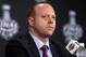 Jun 11, 2013; Chicago, IL, USA; Chicago Blackhawks general manager Stan Bowman is interviewed during media day in preparation for game one of the 2013 Stanley Cup Final against the Boston Bruins at the United Center. Mandatory Credit: Jerry Lai-USA TODAY