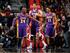 ATLANTA, GA - DECEMBER 16: Kobe Bryant #24, Pau Gasol #16 and Wesley Johnson #11 of the Los Angeles Lakers enjoy a laugh at the end of the first half against the Atlanta Hawks at Philips Arena on December 16, 2013 in Atlanta, Georgia. NOTE TO USER: User
